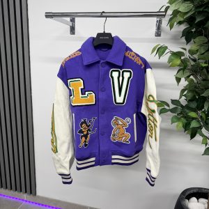 Louis Vuitton x Virgil Abloh 1AAGI0 Multi Patches Mixed Leather Varsity Blouson Jacket
